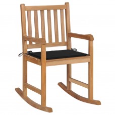 Šūpuļkrēsls ar melnu matraci, masīvs tīkkoks