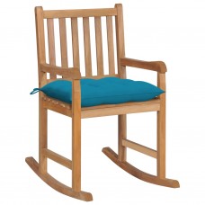 Šūpuļkrēsls ar gaiši zilu matraci, masīvs tīkkoks