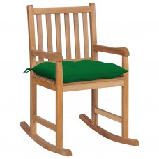 Šūpuļkrēsls ar zaļu matraci, masīvs tīkkoks