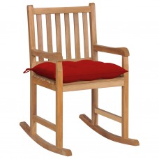 Šūpuļkrēsls ar sarkanu matraci, masīvs tīkkoks