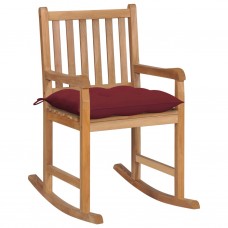 Šūpuļkrēsls ar vīnsarkanu matraci, masīvs tīkkoks