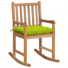 Šūpuļkrēsls ar spilgti zaļu matraci, masīvs tīkkoks