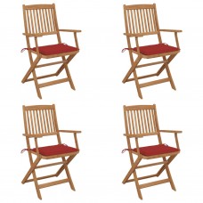 Saliekami dārza krēsli ar matračiem, 4 gab., akācijas masīvkoks