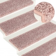Kāpņu paklāji, 15 gab., 65x21x4 cm, balti un rozā