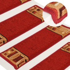 Kāpņu paklāji, 15 gab., pašlīmējoši, 65x21x4 cm, sarkani