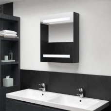 Vannasistabas skapītis ar spoguli un led, melns, 50x14x60 cm