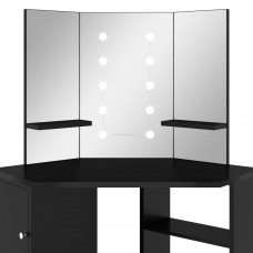 Stūra spoguļgaldiņš ar led, melns, 111x54x141,5 cm