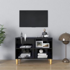Tv skapītis ar koka kājām, spīdīgi melns, 69,5x30x50 cm
