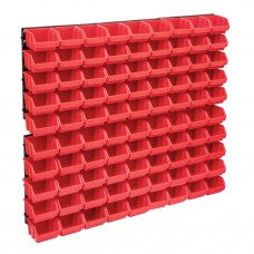 96-daļīgs sienas plaukts ar kastēm un paneļiem, melns, sarkans