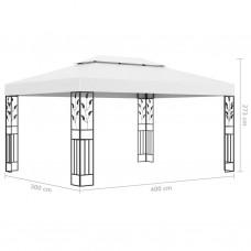 Dārza nojume ar dubulto jumtu un led lampiņām, 3x4 m, balta