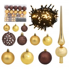 Ziemassvētku bumbu komplekts, 61 gb., 150 led, zelta un bronzas