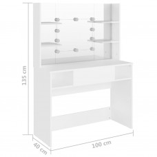 Kosmētikas galds ar led gaismām, 100x40x135 cm, mdf, balts