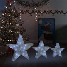 Ziemassvētku dekorācija, 3 zvaigznes, balts siets, led