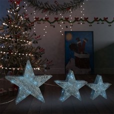 Ziemassvētku dekorācija, 3 zvaigznes, sudraba krāsas siets, led