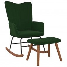 Šūpuļkrēsls ar kāju balstu, tumši zaļš samts