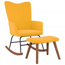 Šūpuļkrēsls ar kāju balstu, sinepju dzeltens samts