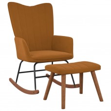 Šūpuļkrēsls ar kāju balstu, brūns samts
