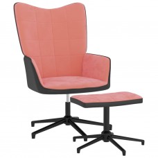 Atpūtas krēsls ar kāju balstu, rozā, samts un pvc