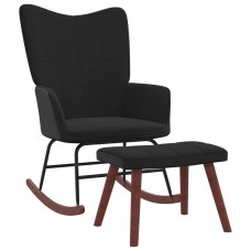Šūpuļkrēsls ar kāju balstu, melns, samts un pvc