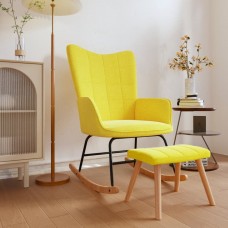 Šūpuļkrēsls ar kāju balstu, sinepju dzeltens audums