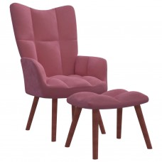 Atpūtas krēsls ar kāju balstu, rozā samts