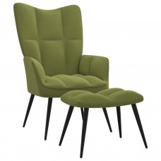 Atpūtas krēsls ar kāju balstu, gaiši zaļš samts