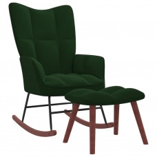 Šūpuļkrēsls ar kāju balstu, tumši zaļš samts