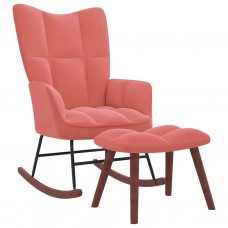 Šūpuļkrēsls ar kāju balstu, rozā samts