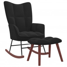 Šūpuļkrēsls ar kāju balstu, melns samts