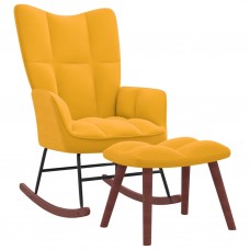 Šūpuļkrēsls ar kāju balstu, sinepju dzeltens samts