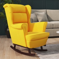 Šūpuļkrēsls, masīva gumijkoka kājas, dzeltens samts