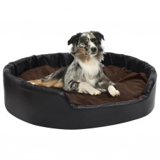 Suņu gulta, brūna ar melnu, 99x89x21 cm, plīšs, mākslīgā āda