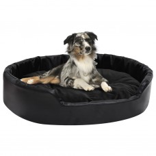 Suņu gulta, melna, 90x79x20 cm, plīšs, mākslīgā āda