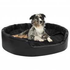 Suņu gulta, melna, 99x89x21 cm, plīšs, mākslīgā āda