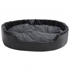 Suņu gulta, melna ar pelēku, 99x89x21 cm, plīšs, mākslīgā āda