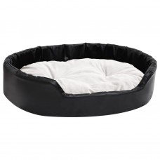 Suņu gulta, melna ar bēšu, 90x79x20 cm, plīšs, mākslīgā āda