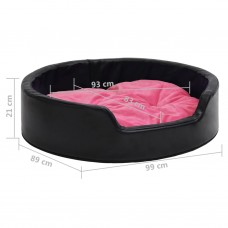 Suņu gulta, melna ar rozā, 99x89x21 cm, plīšs, mākslīgā āda