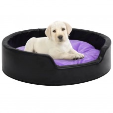Suņu gulta, melna ar violetu, 99x89x21 cm, plīšs, mākslīgā āda