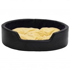 Suņu gulta, melna ar dzeltenu, 99x89x21 cm, plīšs, mākslīgā āda