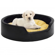 Suņu gulta, melna ar dzeltenu, 99x89x21 cm, plīšs, mākslīgā āda