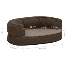 Ergonomiska suņu gulta, 60x42 cm, lina dizains, brūna