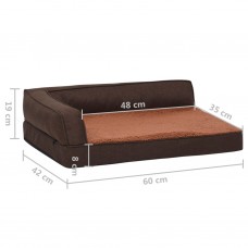 Ergonomiska suņu gulta, 60x42 cm, lina dizains, flīss, brūna