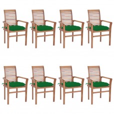 Virtuves krēsli, 8 gab., zaļi matrači, masīvs tīkkoks