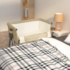Bērnu gultiņa ar matraci, pelēkbrūns lina audums