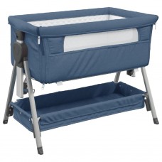 Bērnu gultiņa ar matraci, zils lina audums