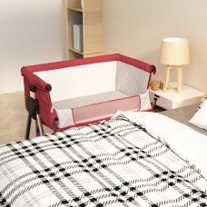 Bērnu gultiņa ar matraci, sarkans lina audums