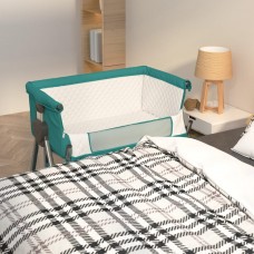 Bērnu gultiņa ar matraci, zaļš lina audums