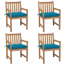 Dārza krēsli, gaiši zili matrači, 4 gab., masīvs tīkkoks