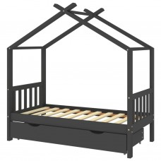 Bērnu gultas rāmis ar atvilktni, pelēks, priede, 80x160 cm