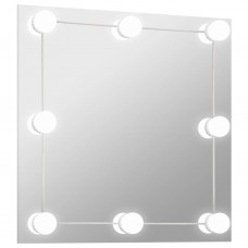 Sienas spogulis ar led spuldzēm, kvadrātveida, stikls